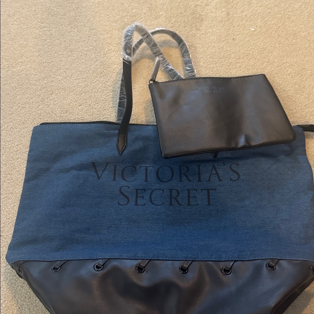 Victoria's Secret Navy and Black Canvas Tote
